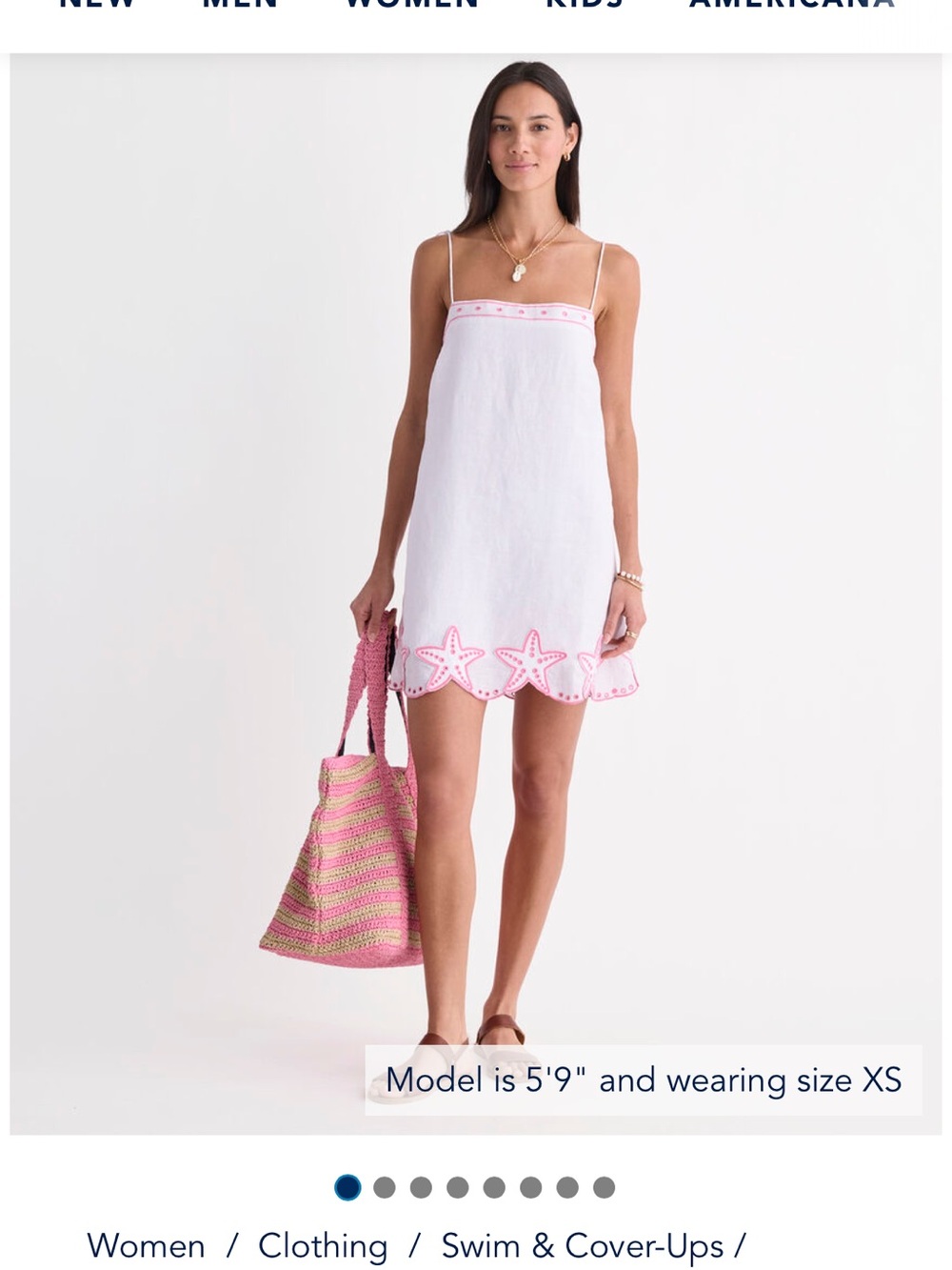 Vineyard Vines White Linen Spaghetti-Strap Coverup with Pink Trim
